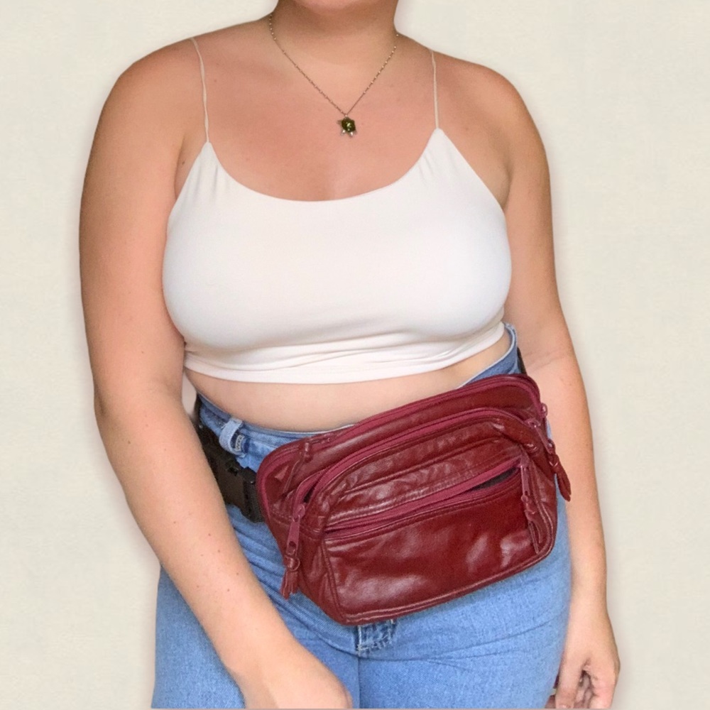 90s faux leather oversized burgundy fanny pack
